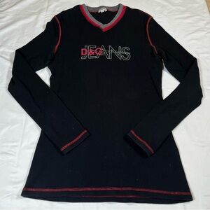 Y2K Dolce & Gabbana D&G Jeans Women’s L Black Long Sleeve Logo Fitted V Neck